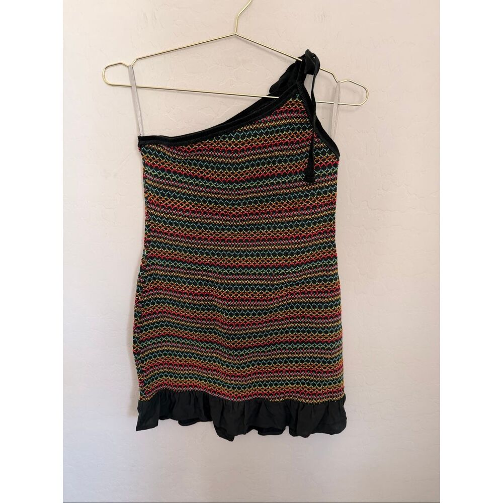 Maaji Verdant Breeze Acid Ruffle One Shoulder Bohemian Mini Dress Size Medium